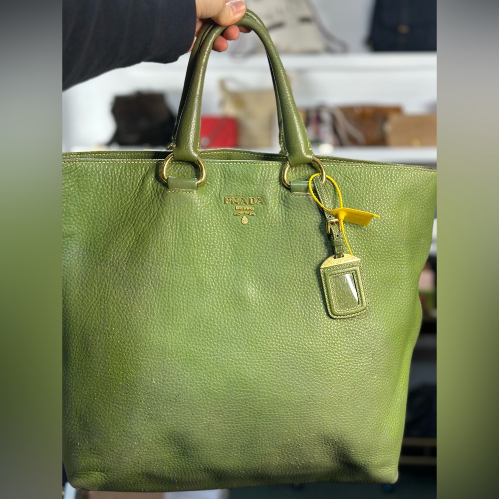 Prada Green Leather Tote Bag